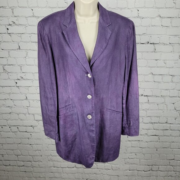 Lauren Ralph Lauren Purple Linen Buttoned Lined Notch Blazer Jacket Size 14 - Picture 1 of 16